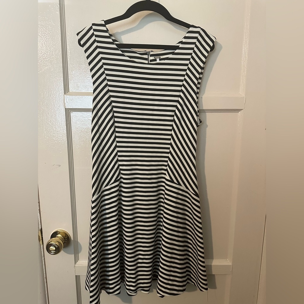 Free People Striped Black and White Skater Fit Flare Retro Dress